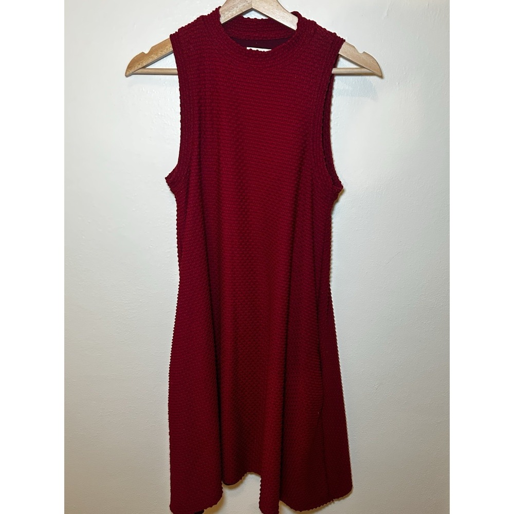 Anthropologie Mauve Red Mock‎ Neck Knee Length Swing Dress With Pockets
